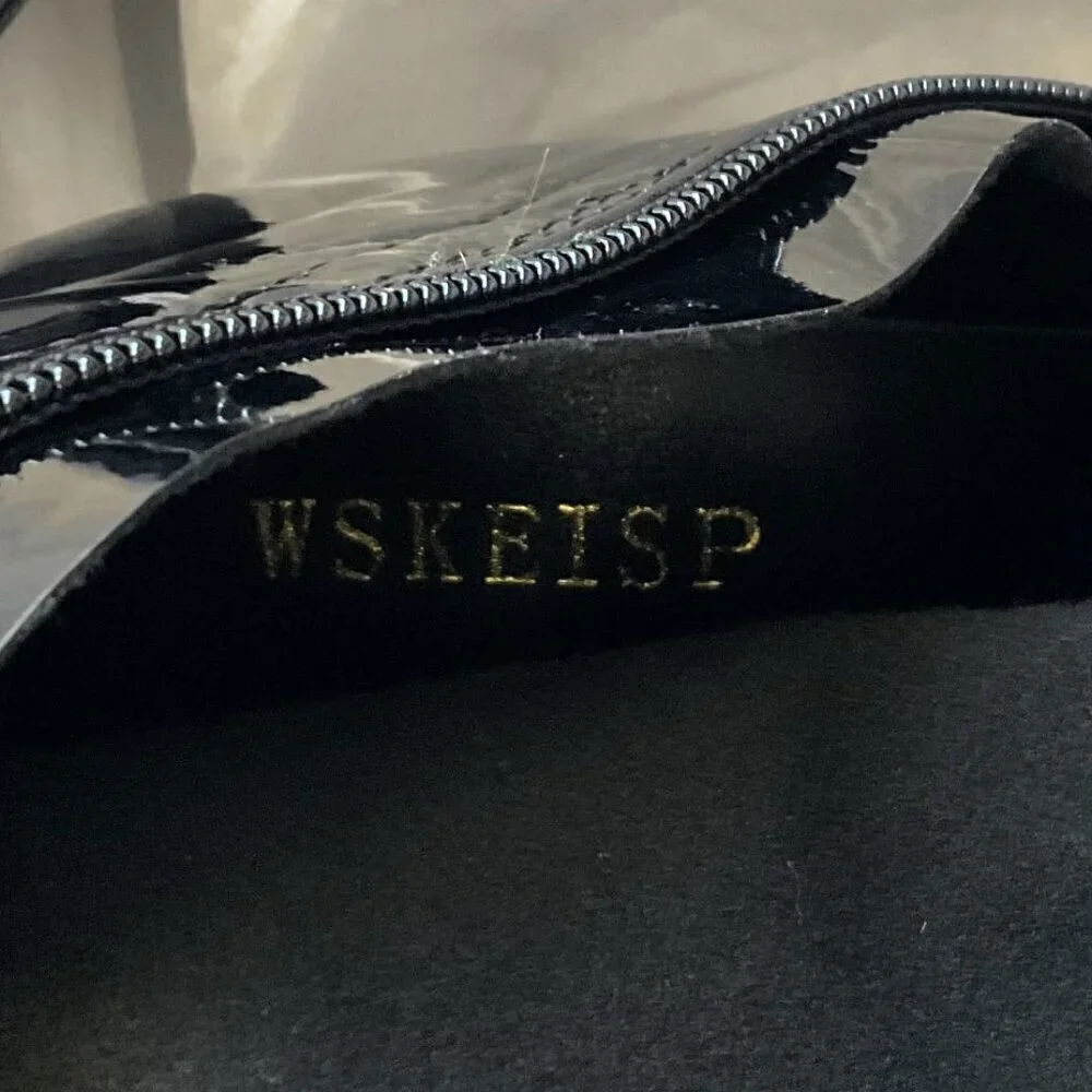 NEW WSKEISP Patent Leather Pu Chunky Block Heel Over The Knee Boots